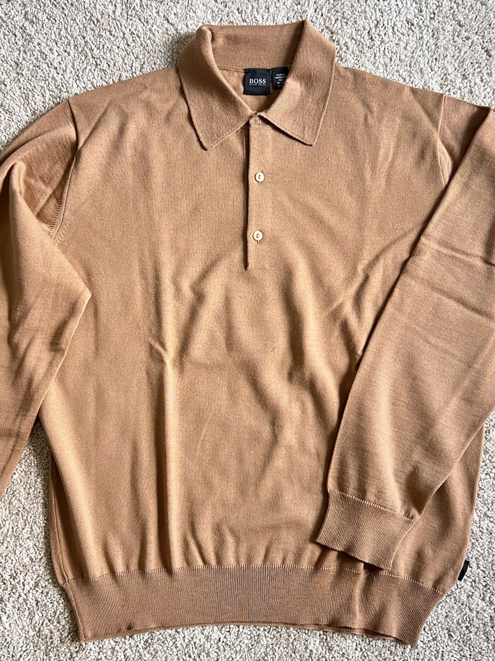 BOSS Men's Camel/Tan 100% Wool Polo Knit Sweater Size Large
